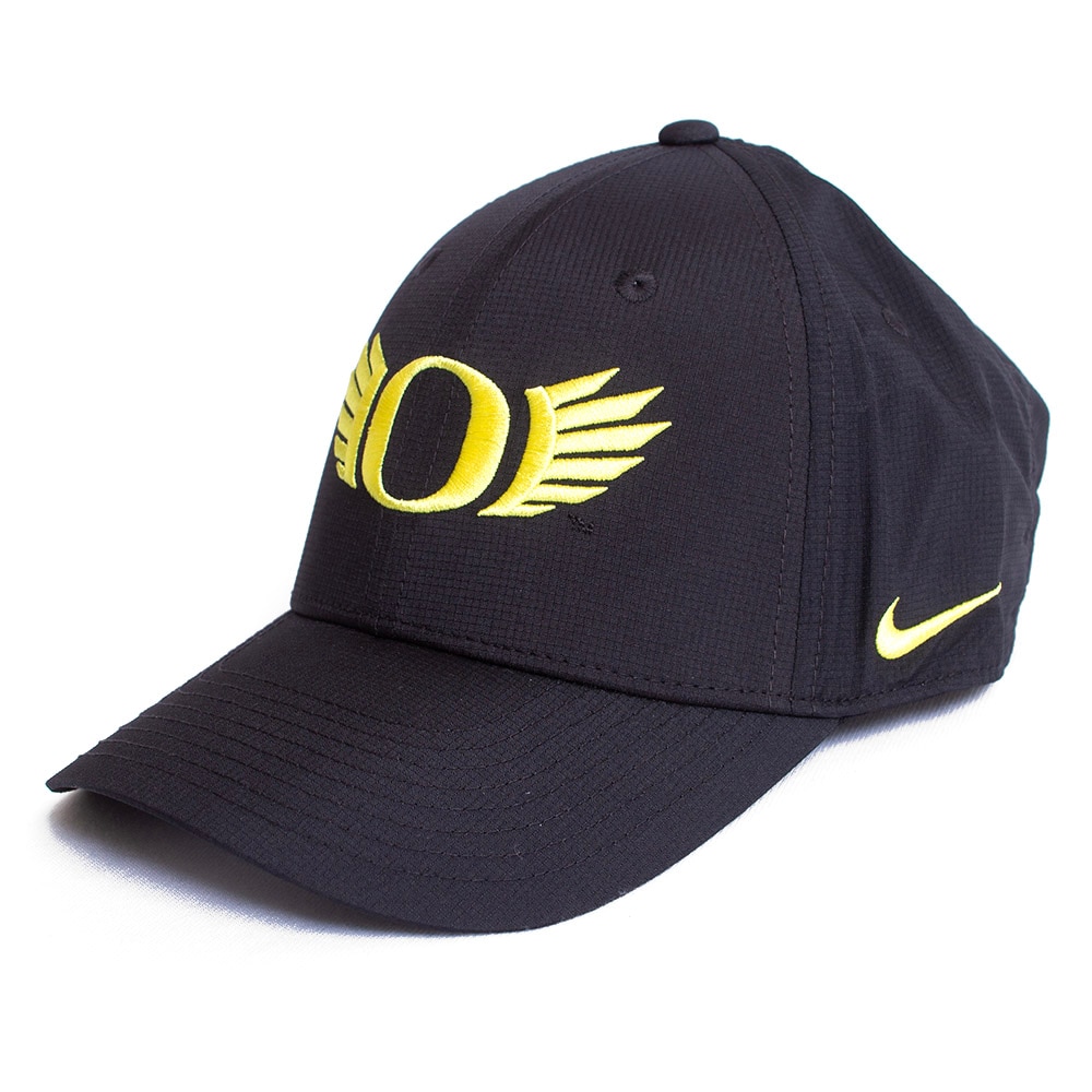 Black Nike Club Structured w Yellow O with Wings Adj Hat